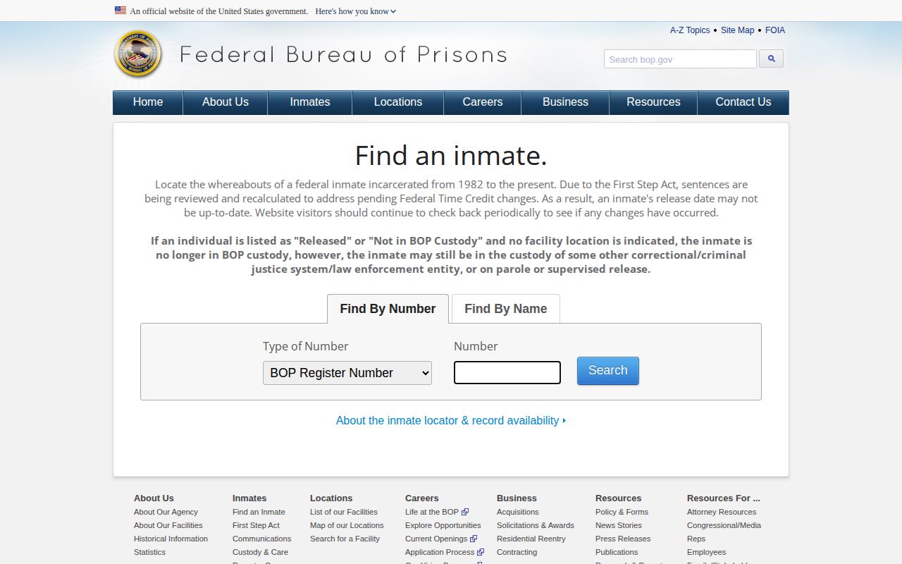 Federal Bureau of Prisons release record search for a Wright County federal custody path